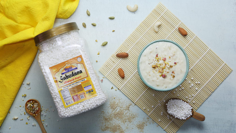 Rinse-ready Sabudana pearls for quick prep before soaking or cooking.