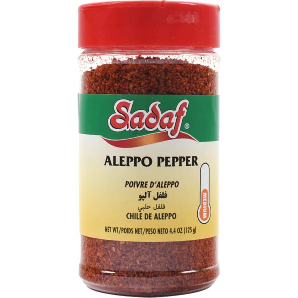 Sadaf Aleppo Pepper bottle with shaker top for mess-free seasoning.