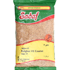 Sadaf Bulghur #3 Coarse bag on shelf, versatile base for salads and stews.