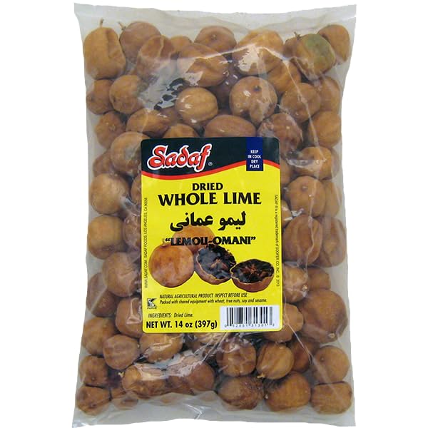 Sadaf Dried Lime Whole (Limu Omani) adds citrus depth to soups, stews, and tagines.