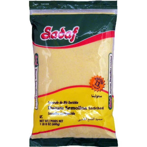 Packaging of Sadaf Durum Semolina Fine in a resealable bag for freshness and easy storage