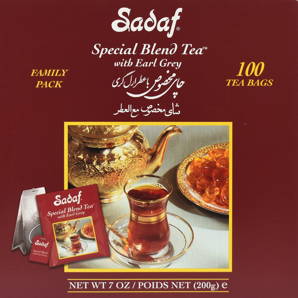 Sadaf Earl Grey tea bags packaging front showing premium blend