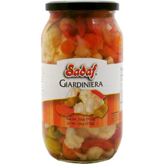 Sadaf Giardiniera Mild jar with colorful vegetables, ideal for sandwiches and wraps.