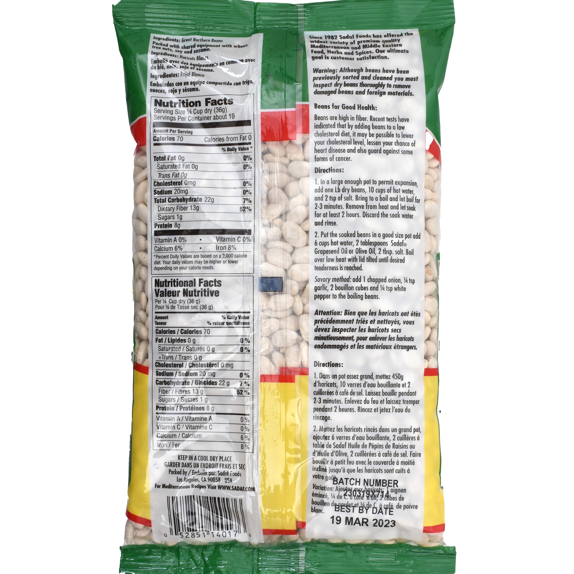 Sadaf Great Northern Beans dried beans pour, ideal for quick meals.