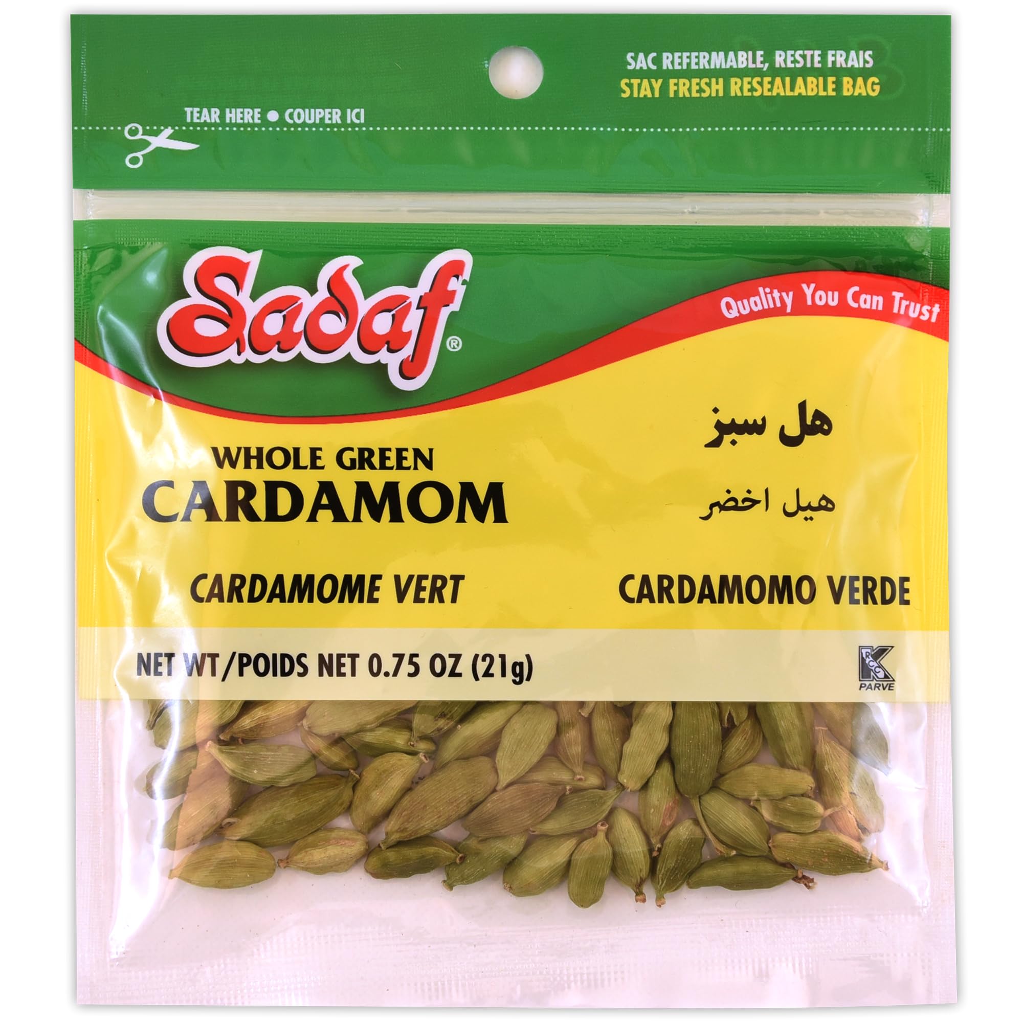 Sadaf green cardamom whole in resealable bag preserving aroma for coffee and cooking