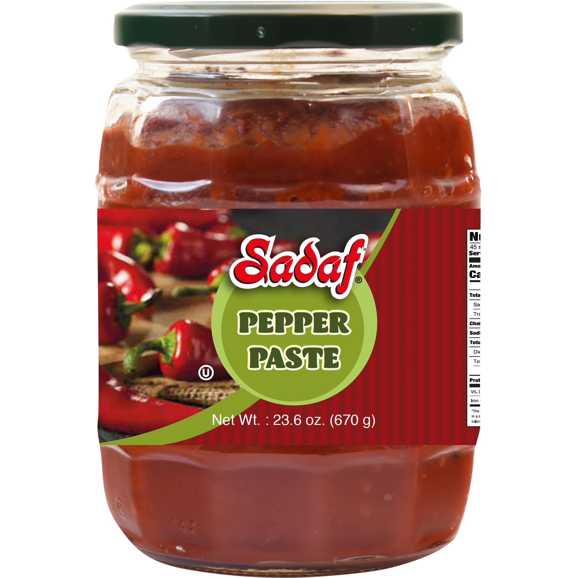 Sadaf Mild Pepper Paste jar front view shows versatile flavor for sauces and marinades.