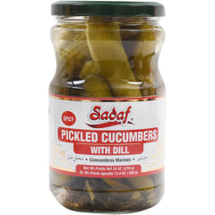 Sadaf Pickled Cucumbers with Spicy Dill jar boosts meals with bold, zesty flavors.