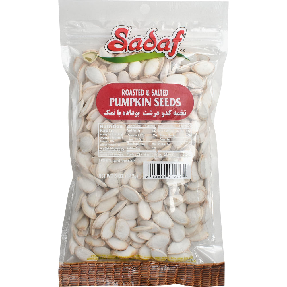 Sadaf pumpkin seeds—roasted and salted—great for snacking and adding crunch to salads