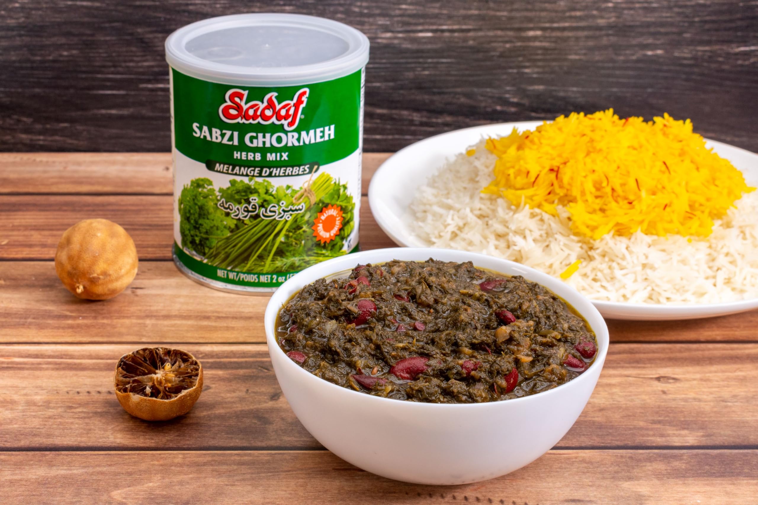 Sadaf Ghormeh mix packaging image showing convenient 2 oz can.