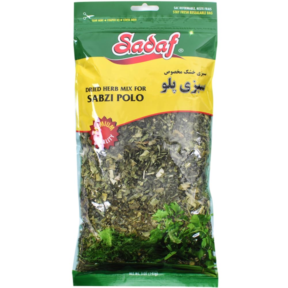 Sadaf Sabzi Polo mix in a bowl for authentic Persian rice flavor.