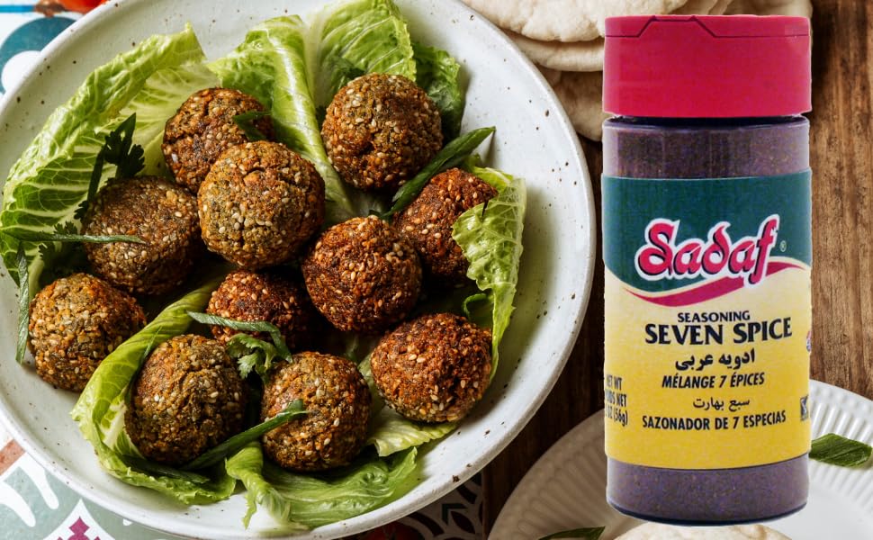 Sadaf Seven Spice bottle with shaker top for precise seasoning.