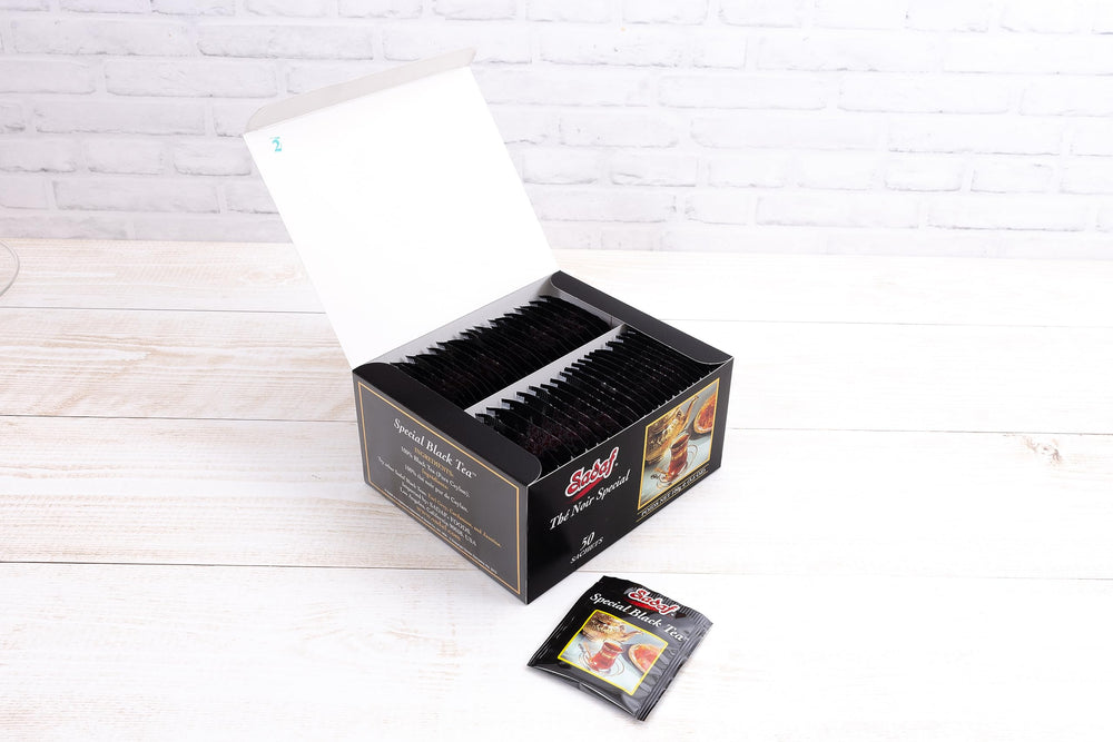 Sadaf Special Black Tea Bags closeup showing premium packaging and freshness.