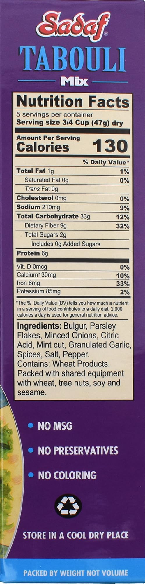 Sadaf Tabouli Mix ingredients close-up highlighting bulgur and parsley for fiber-rich salads