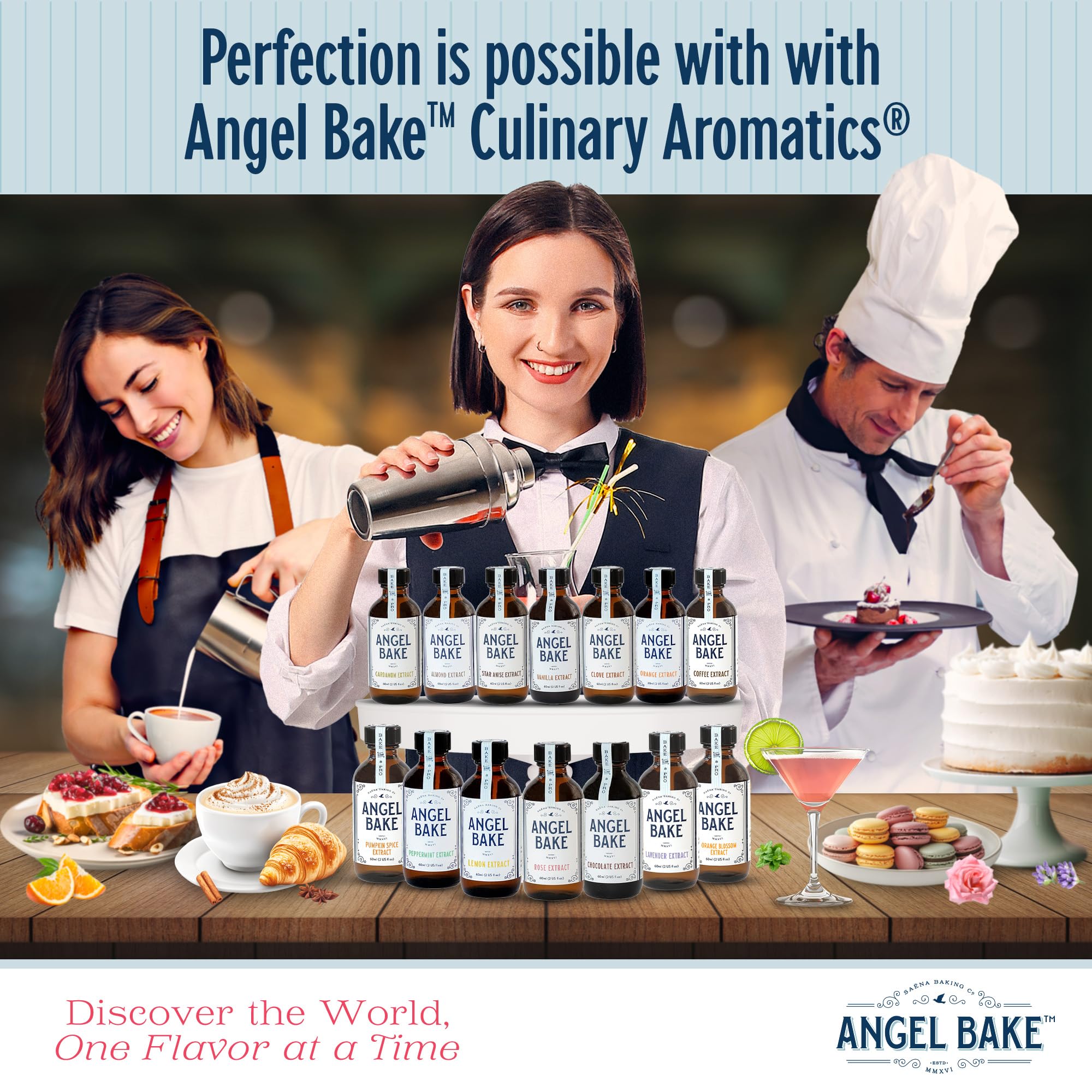 SAENA BAKING CO orange extract bottle pouring into sauces and dressings