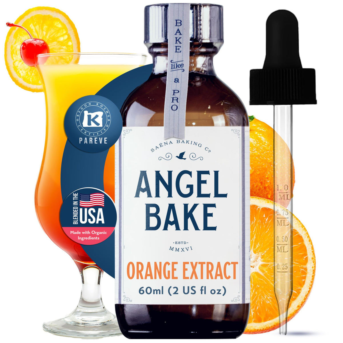 SAENA BAKING CO Pure Valencia Orange Extract bottle with fivefold strength for baking