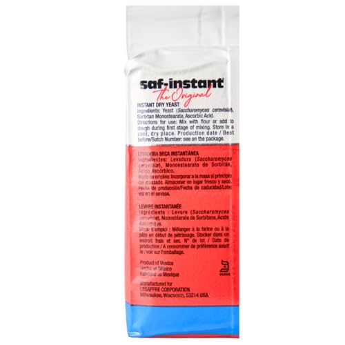 SAF Instant Red Label yeast on a baking counter ready to use