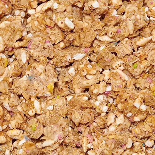 The Safe + Fair Birthday Cake Granola non-gmo label emphasizes wholesome sourcing