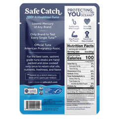Safe Catch Elite tuna pouch emphasizes 24g protein per serving for quick meals.