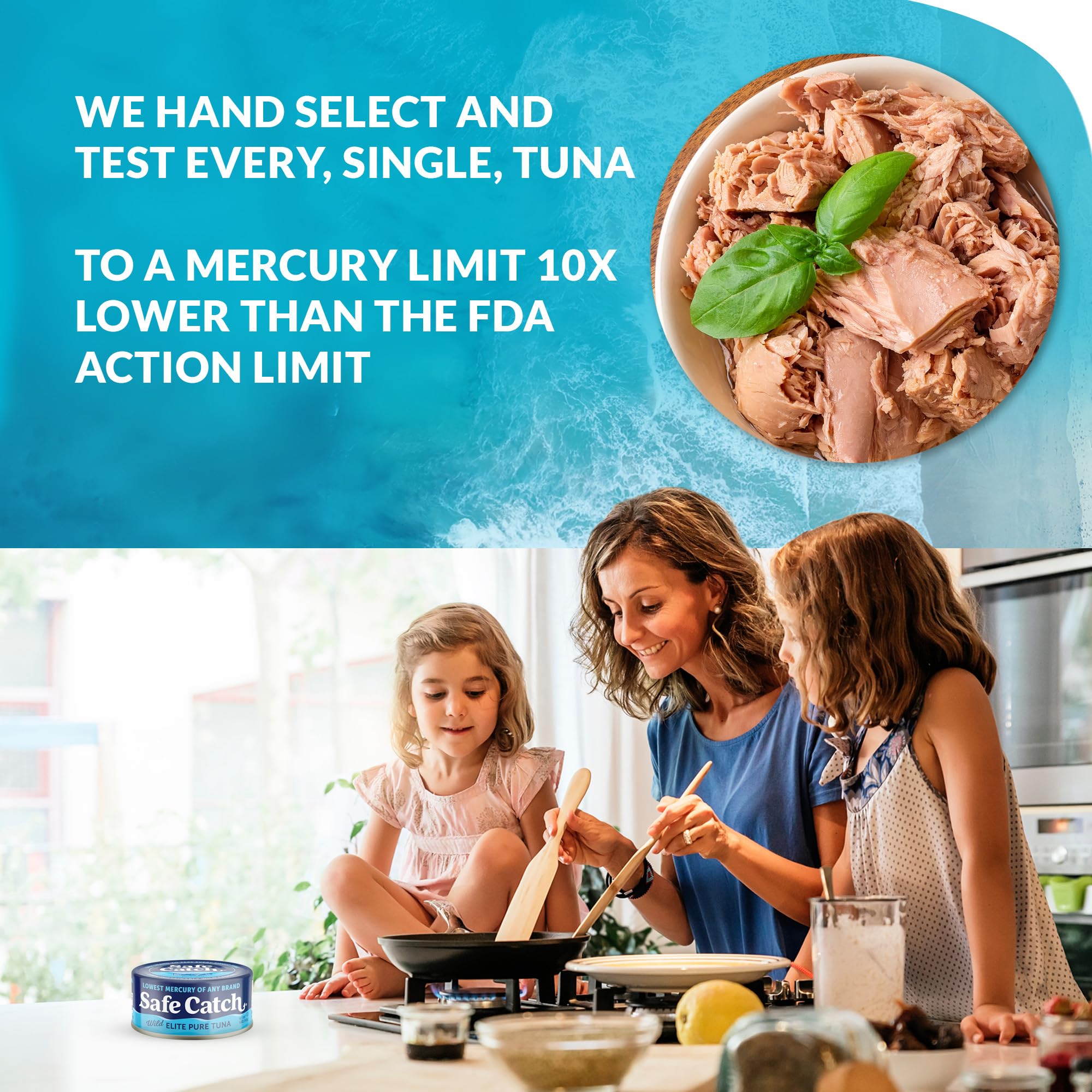 Safe Catch mercury-low label on tuna highlights strict purity testing