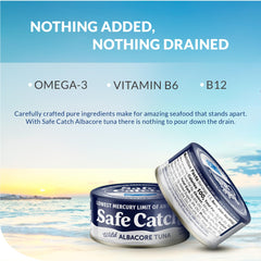 Mercury-tested Safe Catch label indicates strict quality standards.