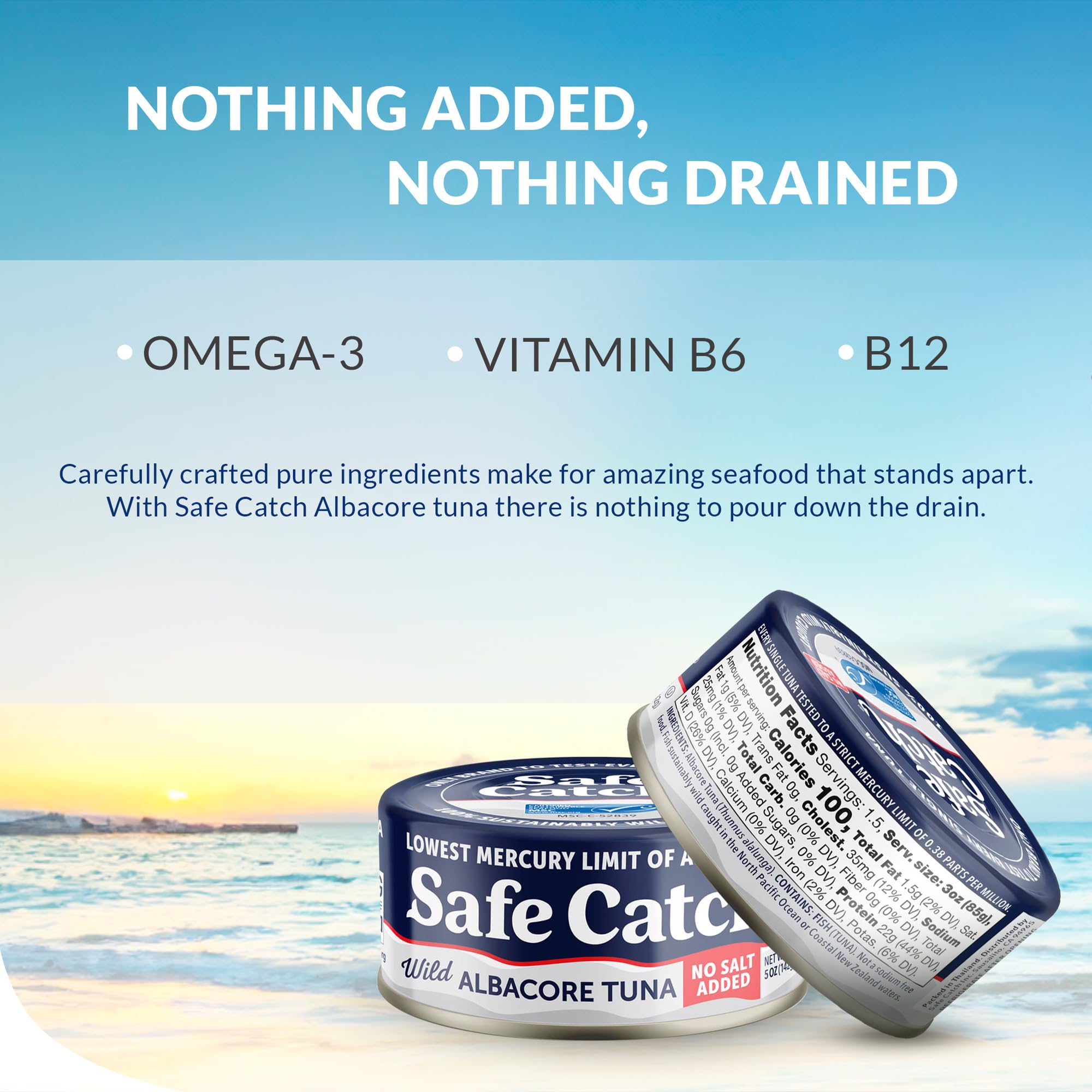 Safe Catch Omega-3 rich tuna provides a natural source of healthy fats.