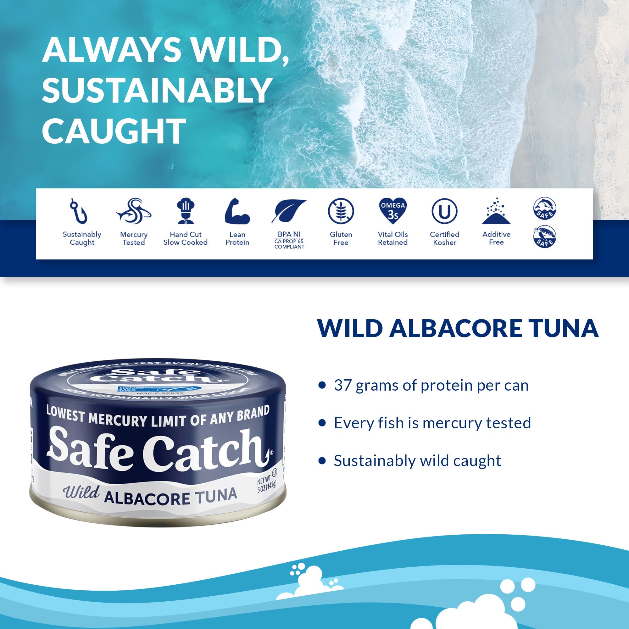 Safe Catch tuna solid steak close-up showing hearty texture ideal for salads.