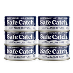 Safe Catch Wild Albacore Tuna can with front label, high-protein meal option.