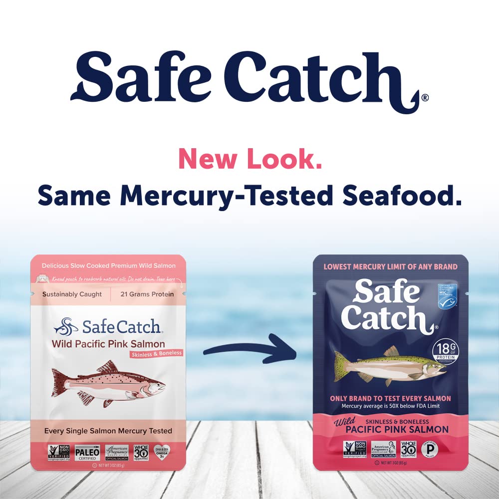 Kosher-certified Safe Catch salmon pouch label for dietary observance.