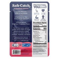 Opened Safe Catch pouch with pink salmon ready for a quick meal.