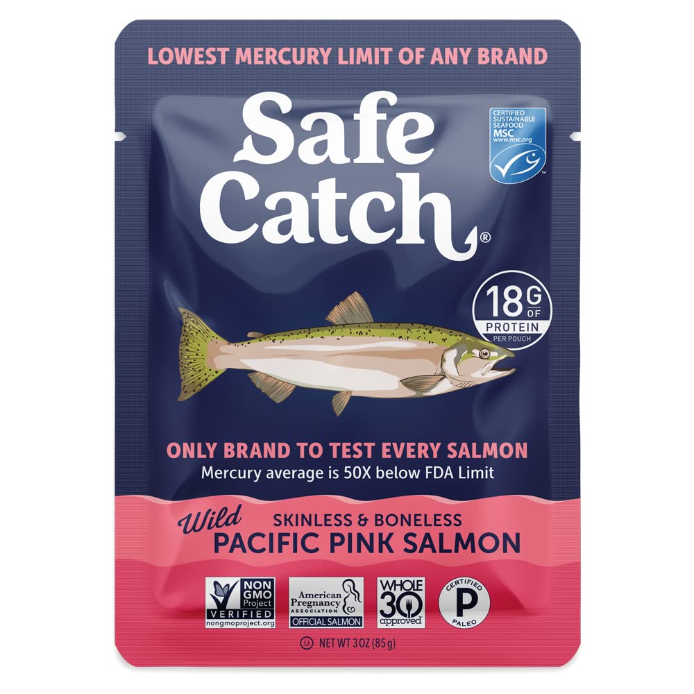Safe Catch salmon on a fresh salad for fast protein lunch.