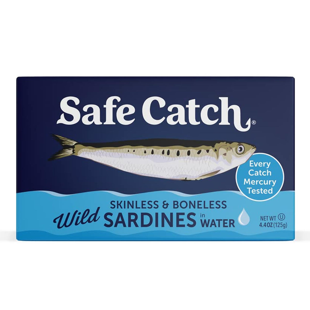 Safe Catch wild sardines can close-up, protein-packed pantry staple.