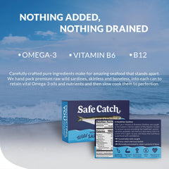 Safe Catch sardines on salad greens, heart-healthy protein addition.