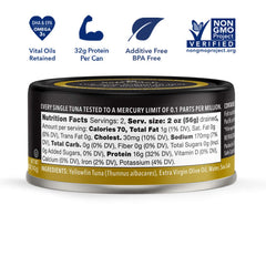 Safe Catch yellowfin tuna steaks in extra virgin olive oil, slow cooked for texture