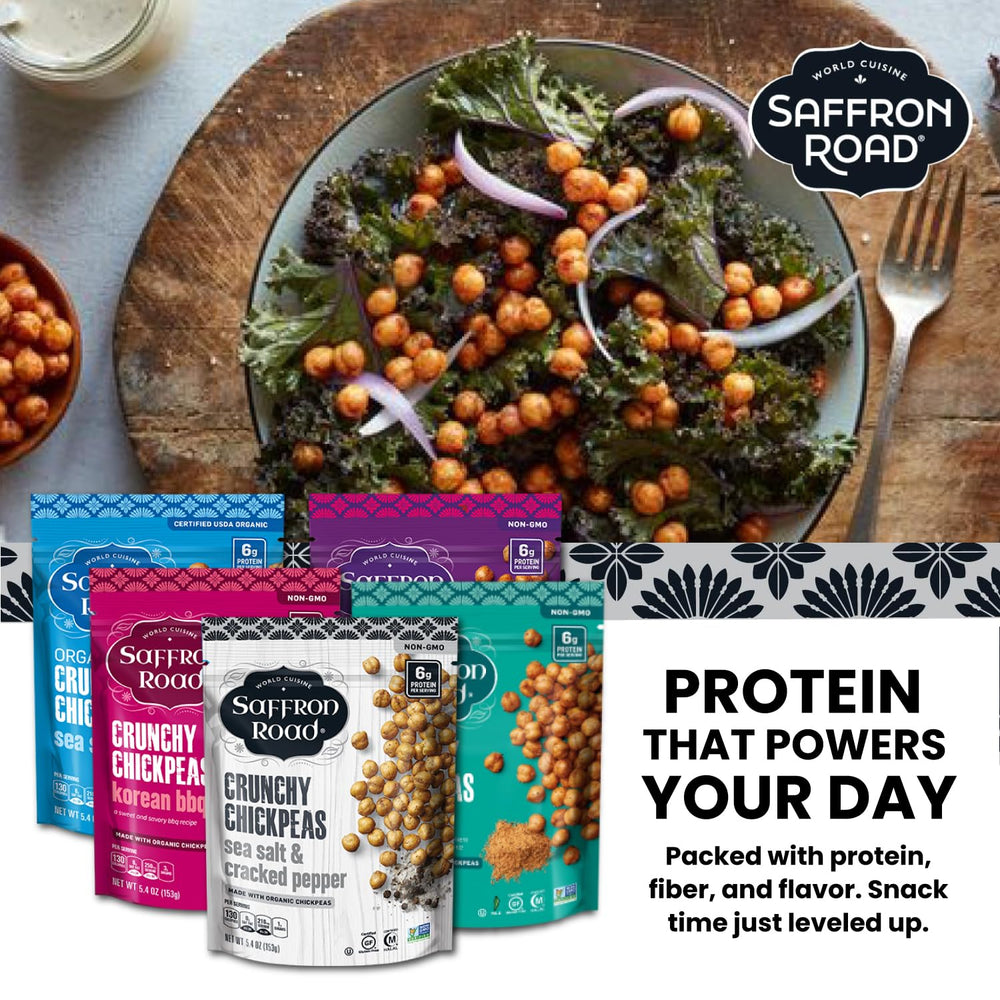 Saffron Road Sea Salt chickpeas bag highlighting crisp texture