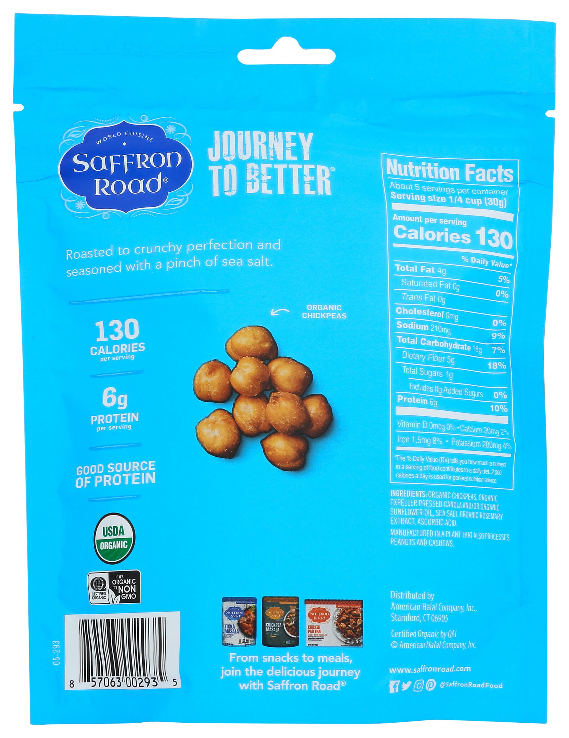 Saffron Road Organic Sea Salt Chickpeas in a resealable pack, preserving freshness.