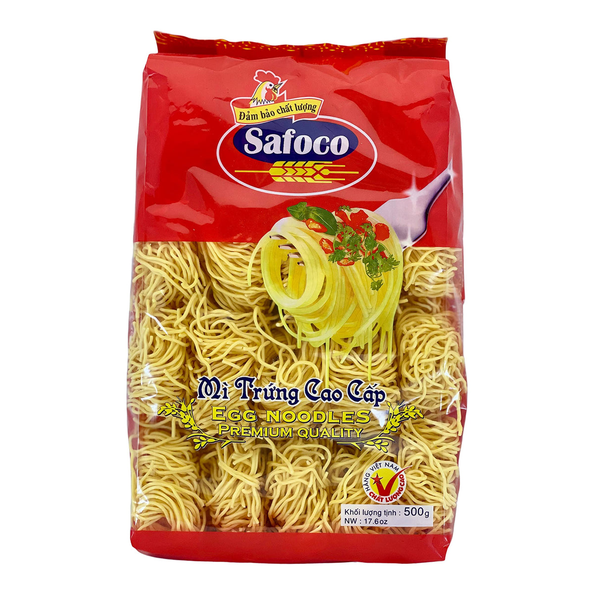 Safoco Egg Noodles 500g packaging, a convenient pantry option.