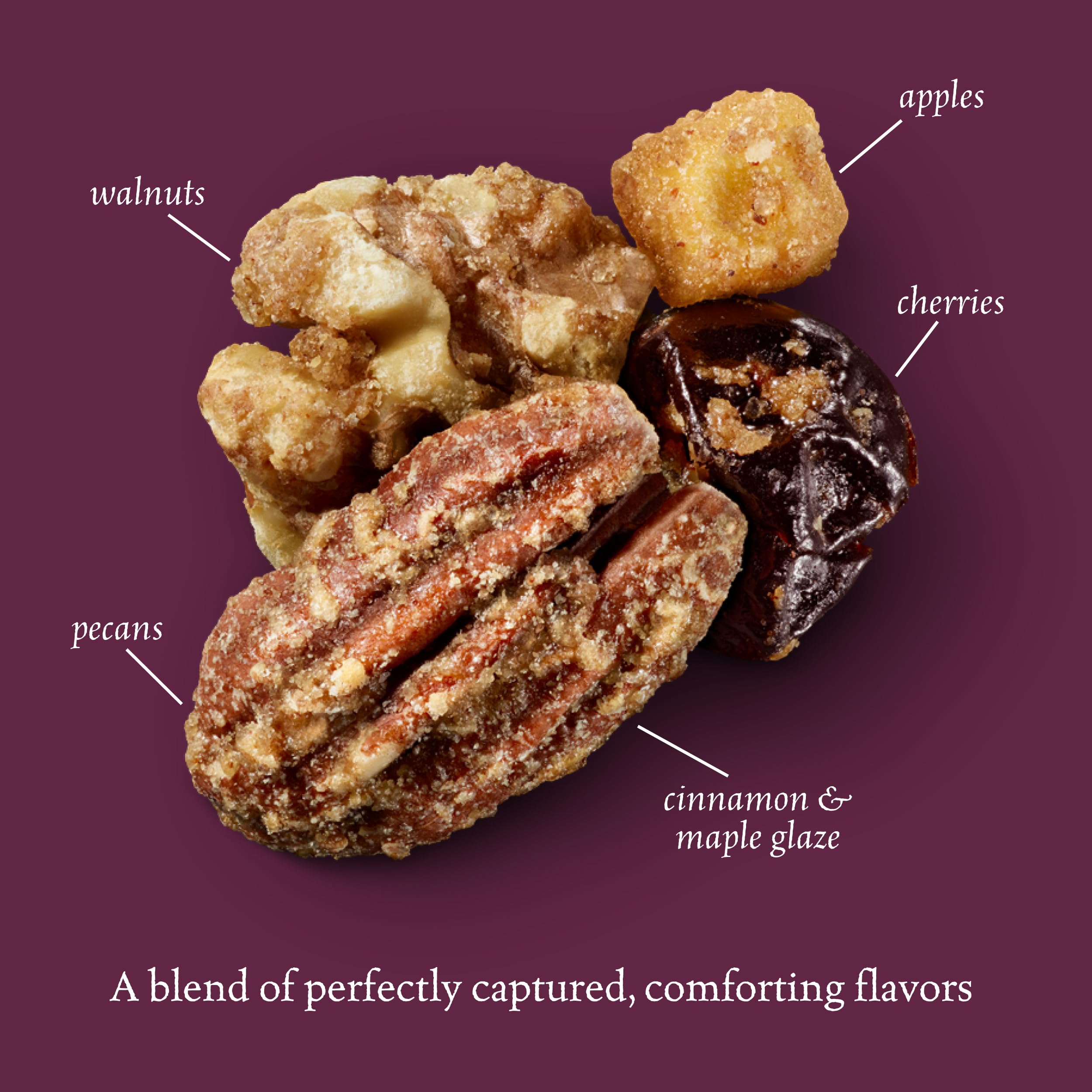 Sahale Maple Pecans Glazed Mix with cherries and apples visible for fruity notes.