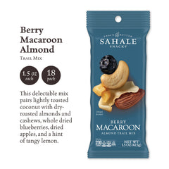 Close-up of coconut, almonds, and blueberries in Berry Macaroon mix for on-the-go flavor.