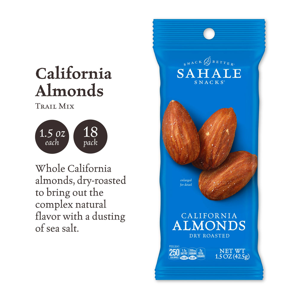 Sahale Snacks dry-roasted almonds with sea salt offering a crisp, on-the-go crunch.