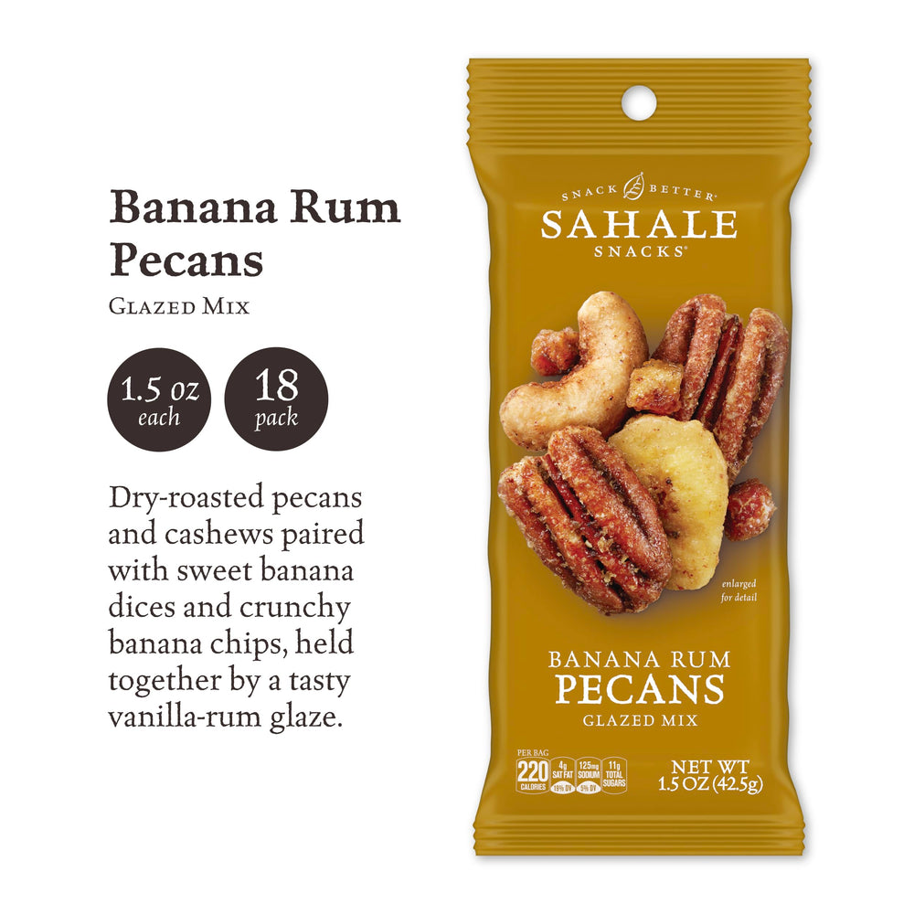 Sahale Snacks dry-roasted pecans and cashews with banana dices close-up