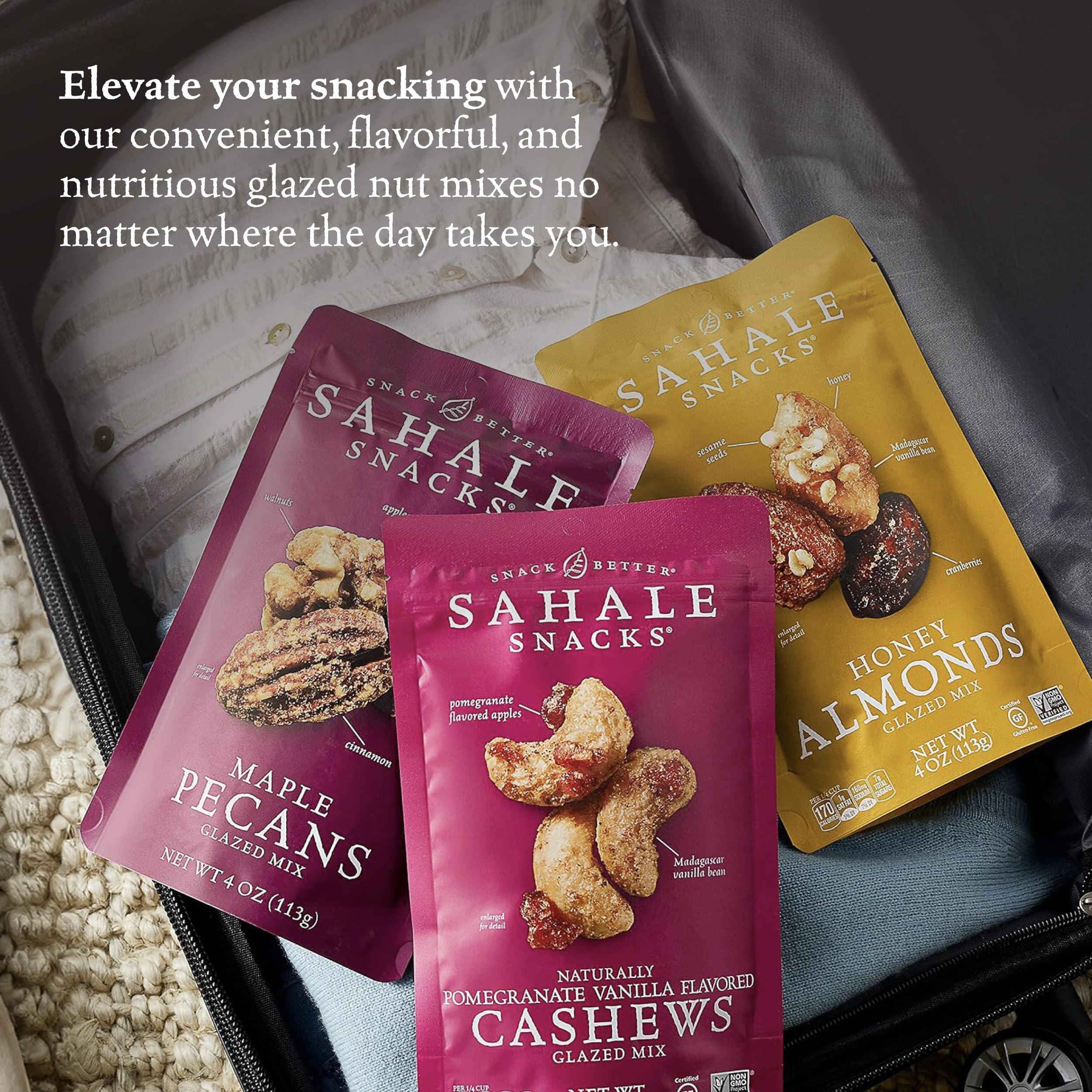 Sahale Snacks on-the-go snacking solution with convenient 4 oz packs.