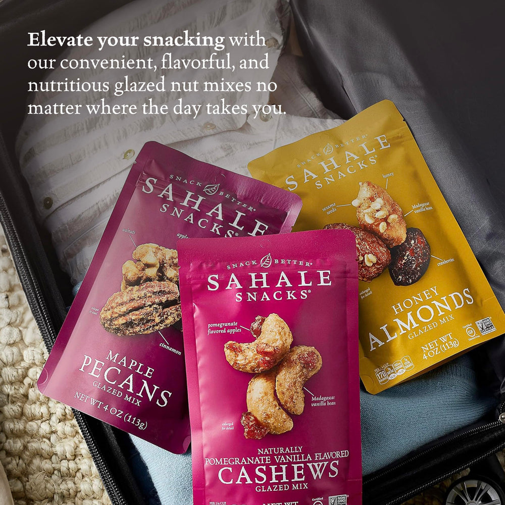 Sahale Snacks on-the-go snacking solution with convenient 4 oz packs.