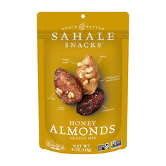 Sahale Snacks Honey Almonds Glazed Mix bag closeup, on-the-go snacking