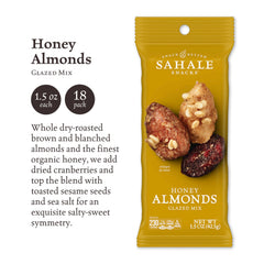 Sahale Snacks Honey Almonds Glazed Mix close-up with tart cranberries.