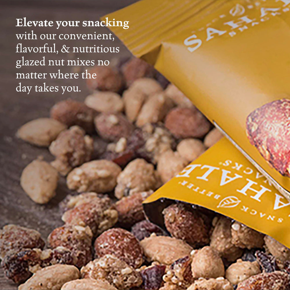 Sahale Snacks Honey Almonds Glazed Mix on-the-go snack in a backpack.