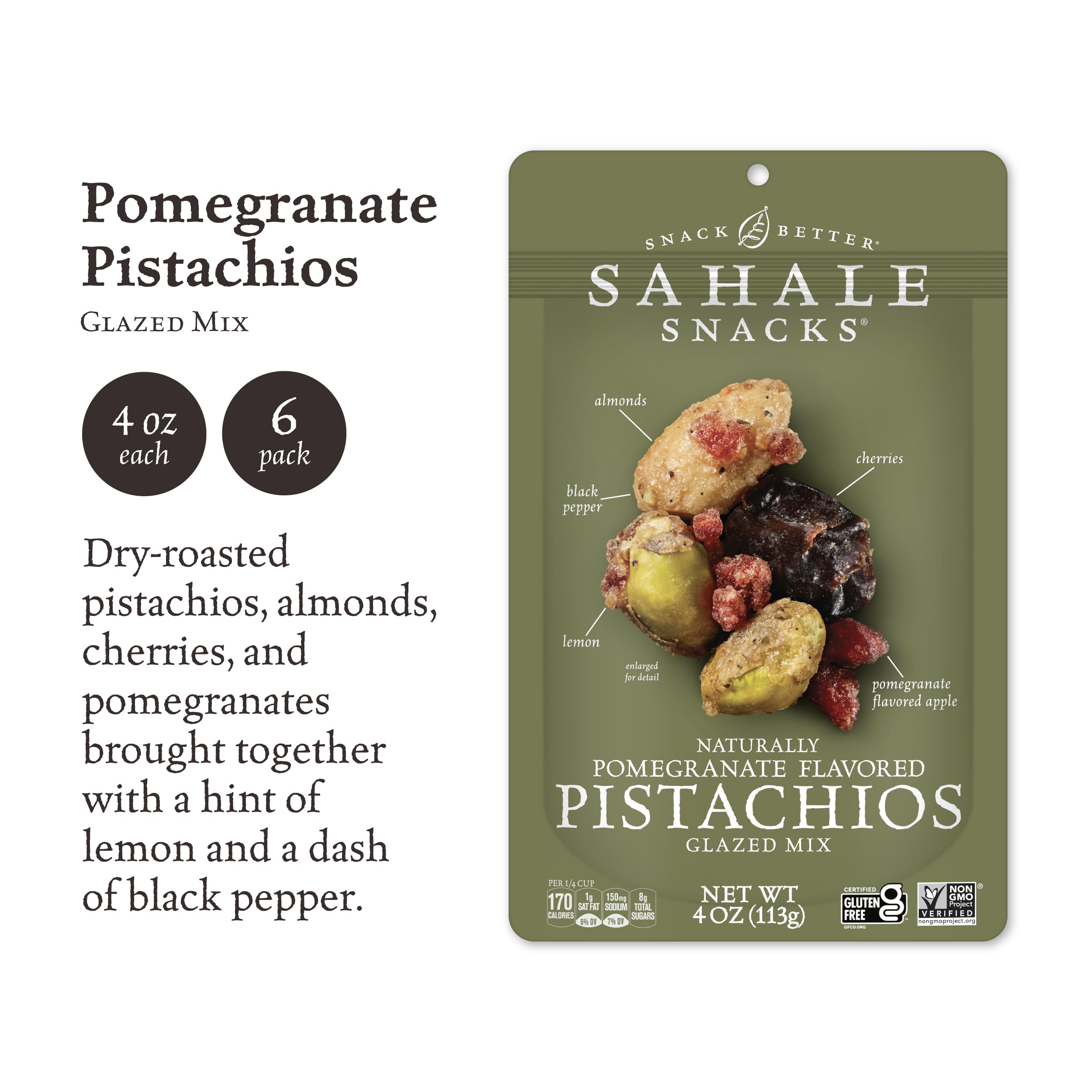 Sahale Snacks Pomegranate Flavored Pistachios Glazed Mix close-up, vibrant nuts and fruit