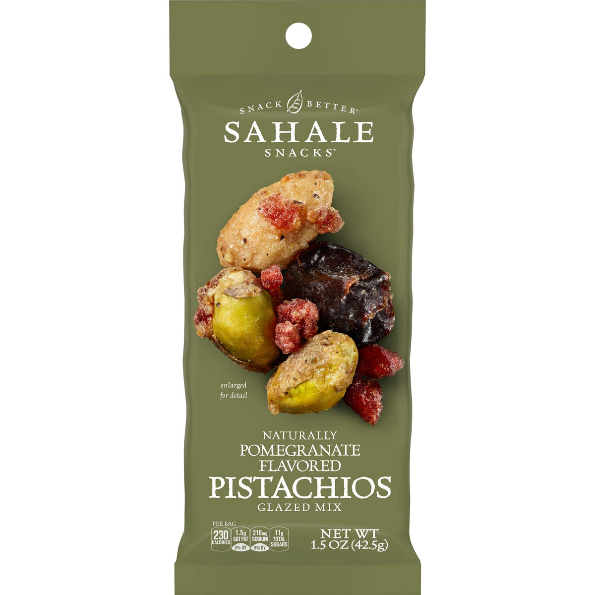 Sahale Snacks Pomegranate Flavored Pistachios Glazed Mix bag front for grab-and-go snacking