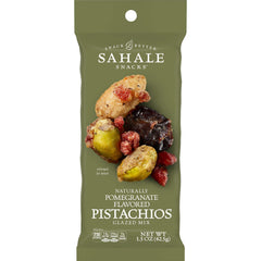 Sahale Snacks Pomegranate Flavored Pistachios Glazed Mix bag front for grab-and-go snacking