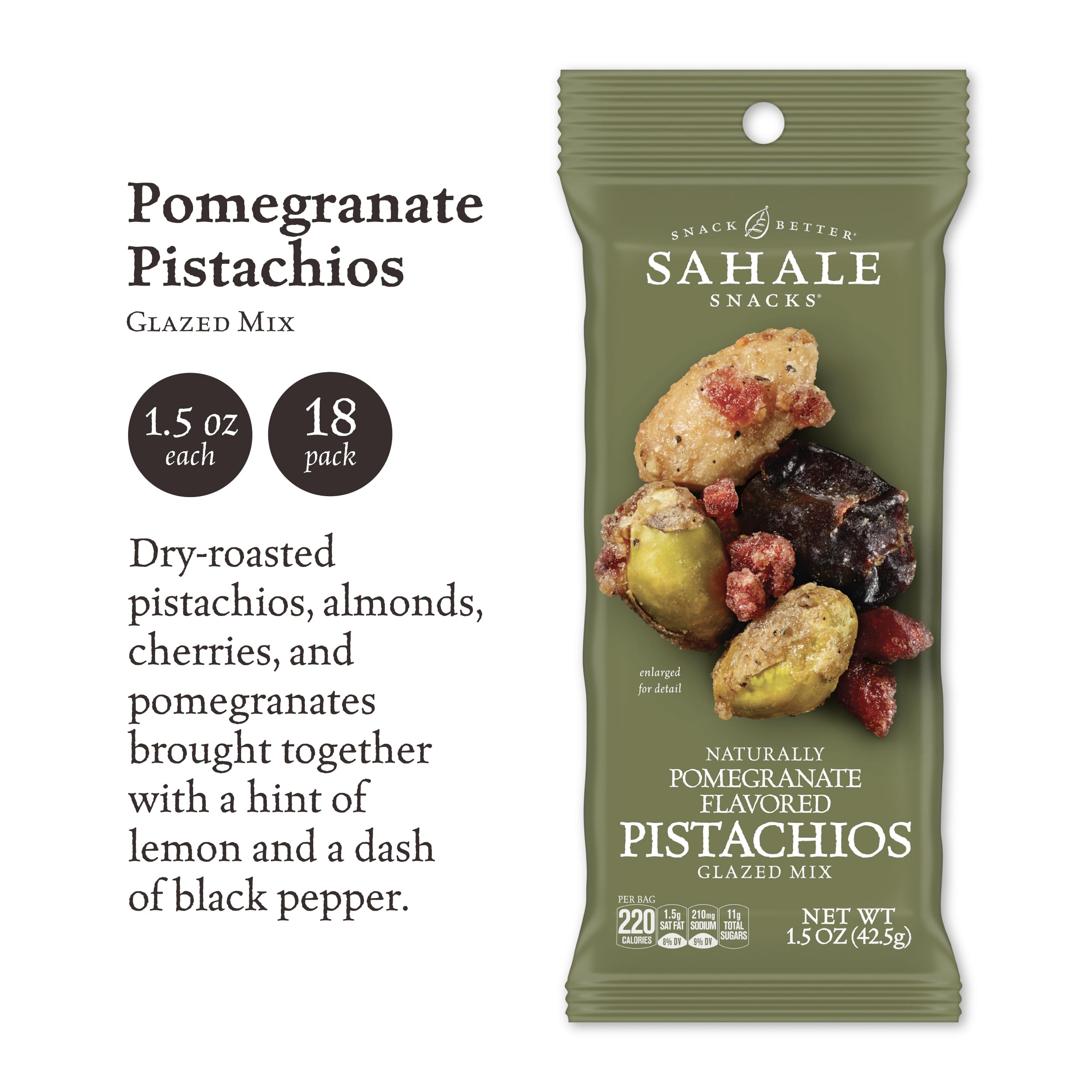 Close-up of Sahale Snacks pomegranate pistachios glazed mix showing glossy coating.