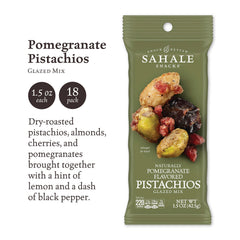 Close-up of Sahale Snacks pomegranate pistachios glazed mix showing glossy coating.